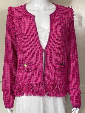 LILLY PULITZER Simora Fringe Cardigan Sweater Jacket Exotic Tweed Pink M ($158)
